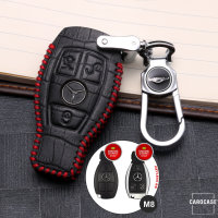 KROKO Leder Schlüssel Cover passend für Mercedes-Benz Schlüssel schwarz/rot LEK44-M8