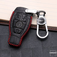 KROKO Leder Schlüssel Cover passend für Mercedes-Benz Schlüssel schwarz/rot LEK44-M8