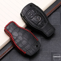 Coque de protection en cuir pour voiture Mercedes-Benz clé télécommande M8 noir/rouge