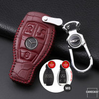 Leather key fob cover case fit for Mercedes-Benz M8 remote key wine red