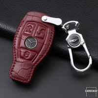 KROKO Leder Schlüssel Cover passend für Mercedes-Benz Schlüssel weinrot LEK44-M8