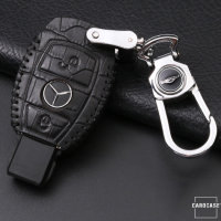 KROKO Leder Schlüssel Cover passend für Mercedes-Benz Schlüssel schwarz/schwarz LEK44-M6
