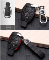 Leather key fob cover case fit for Mercedes-Benz M6 remote key black/red