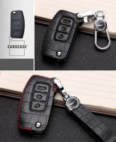 KROKO Leder Schlüssel Cover passend für Ford Schlüssel schwarz/schwarz LEK44-F1