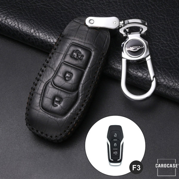 Coque de protection en cuir pour voiture Ford clé télécommande F3 noir/noir
