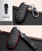 Leather key fob cover case fit for Ford F3 remote key black/black