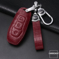 Leather key fob cover case fit for Ford F3 remote key wine red