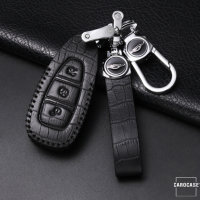 KROKO Leder Schlüssel Cover passend für Ford Schlüssel schwarz/schwarz LEK44-F5