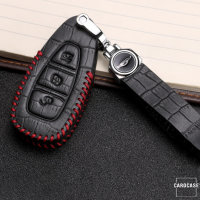 Coque de protection en cuir pour voiture Ford clé télécommande F5 noir/rouge