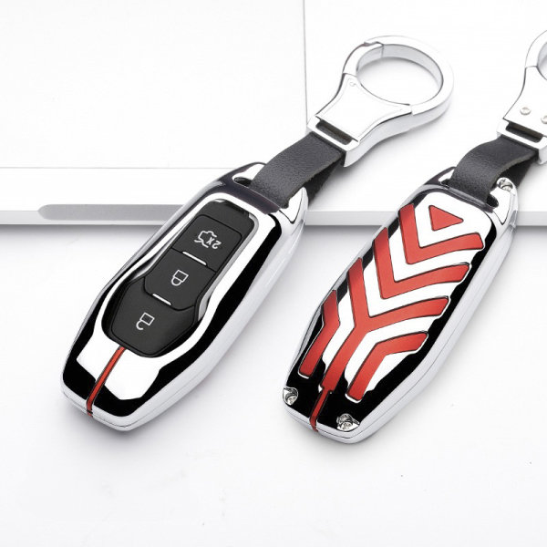 C-LINE Hartschalen Schlüssel Cover passend für Ford Schlüssel chrom/rot HEK6-F3-47
