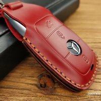 Leather key fob cover case fit for Mercedes-Benz M9 remote key red