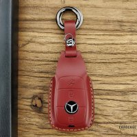 Leather key fob cover case fit for Mercedes-Benz M9 remote key red