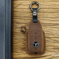 Leather key fob cover case fit for Mercedes-Benz M9 remote key brown