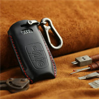 Coque de protection en cuir pour voiture Audi clé télécommande AX4 noir