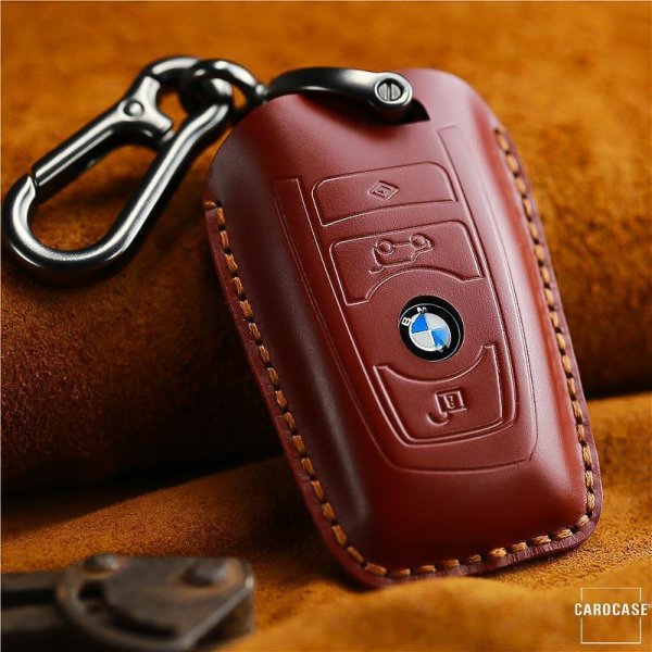 Leather key fob cover case fit for BMW B4, B5 remote key red