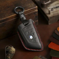 Leather key fob cover case fit for BMW B6, B7 remote key black