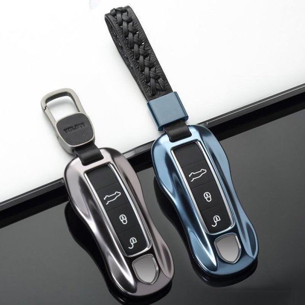 Aluminium Premium Schlüssel Cover passend für Porsche Autoschlüssel grau HEK11-PE2-17