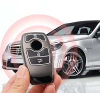 Schutzhülle Cover passend für Mercedes-Benz Autoschlüssel anthrazit mit Leuchtfunktion ohne Batterien HEK18-M9-37
