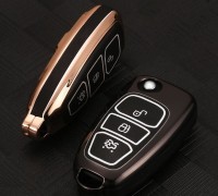 Schutzhülle Cover passend für Ford Autoschlüssel gold mit Leuchtfunktion ohne Batterien HEK18-F4-16