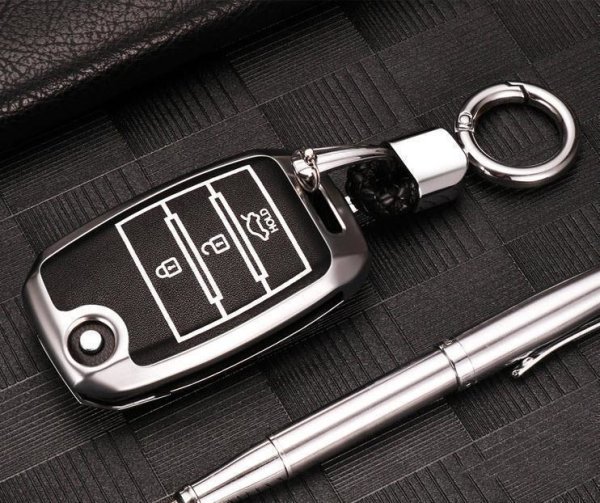 Schutzhülle Cover passend für Kia Autoschlüssel silber mit Leuchtfunktion ohne Batterien HEK18-K3-15