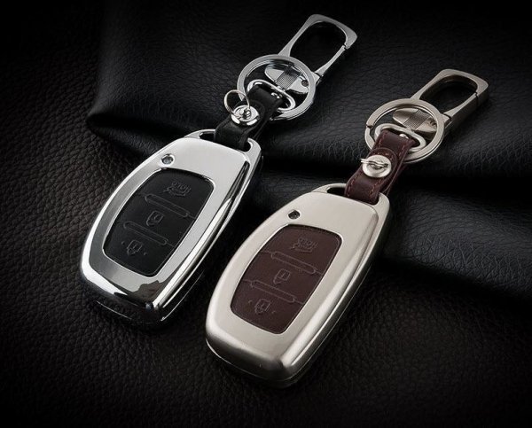 Alu Hartschalen Schlüssel Case passend für Hyundai Autoschlüssel champagner matt/braun HEK2-D2-30