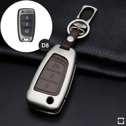Alu Hartschalen Schlüssel Case passend für Hyundai Autoschlüssel champagner matt/braun HEK2-D8-30