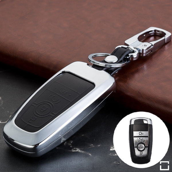 Aluminum key fob cover case fit for Ford F9 remote key chrome/black