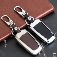 Alu Hartschalen Schlüssel Case passend für Ford Autoschlüssel chrom/schwarz HEK2-F9-29