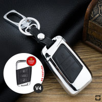 Aluminum key fob cover case fit for Volkswagen, Skoda, Seat V4 remote key chrome/black