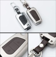 Alu Hartschalen Schlüssel Case passend für Toyota Autoschlüssel champagner matt/braun HEK2-T1-30