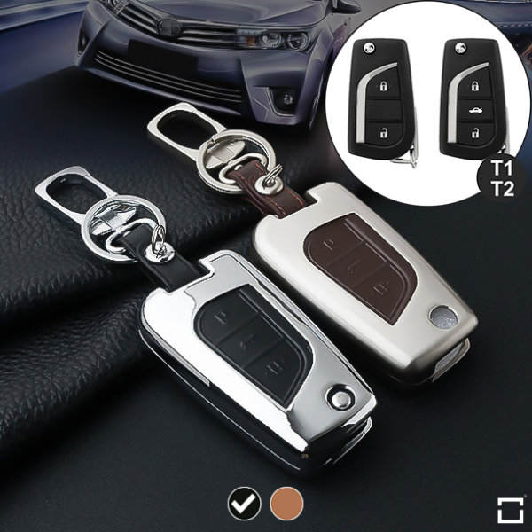 Coque de protection en Aluminium pour voiture Toyota, Citroen, Peugeot clé télécommande T2 chrome/noir