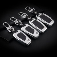 Alu Hartschalen Schlüssel Case passend für Toyota Autoschlüssel chrom/schwarz HEK2-T6-29