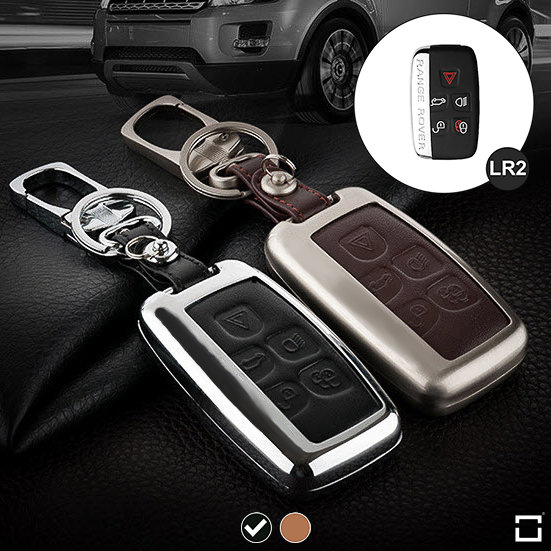 Alu Hartschalen Schlüssel Case passend für Land Rover, Jaguar Autoschlüssel chrom/schwarz HEK2-LR2-29