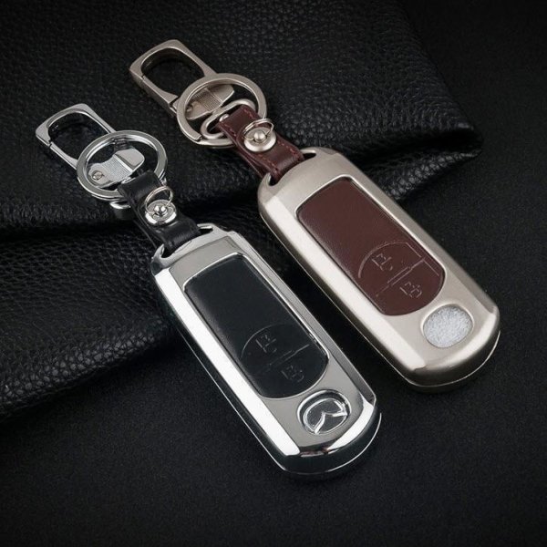 Aluminum key fob cover case fit for Mazda MZ1 remote key chrome/black