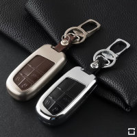 Alu Hartschalen Schlüssel Case passend für Jeep, Fiat Autoschlüssel chrom/schwarz HEK2-J5-29