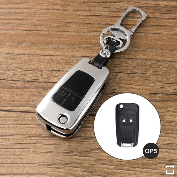 Aluminum key fob cover case fit for Opel OP5 remote key chrome/black