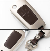 Alu Hartschalen Schlüssel Case passend für Opel Autoschlüssel chrom/schwarz HEK2-OP6-29