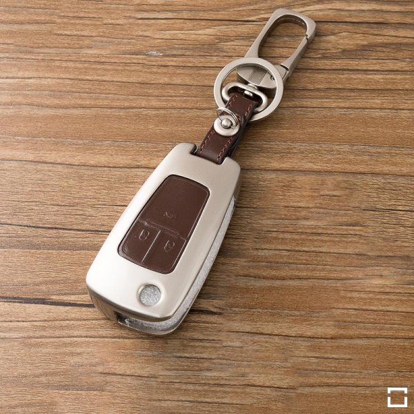 Aluminum key fob cover case fit for Opel OP6 remote key champagne/brown