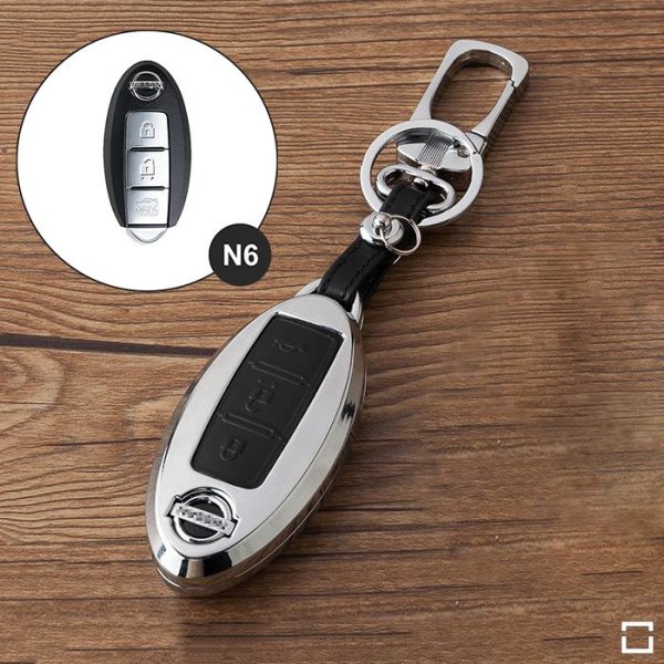 Aluminum key fob cover case fit for Nissan N6 remote key chrome/black