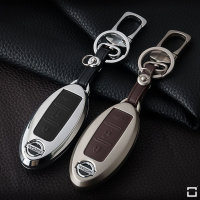 Alu Hartschalen Schlüssel Case passend für Nissan Autoschlüssel chrom/schwarz HEK2-N6-29