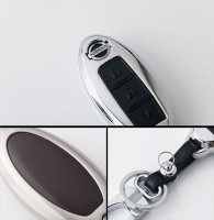 Aluminum key fob cover case fit for Nissan N7 remote key chrome/black