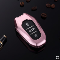 Alu Schlüssel Cover für Opel, Citroen, Peugeot Schlüssel inkl. Lederband rosa HEK34-P2-10