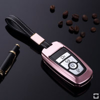 Alu Schlüssel Cover für Ford Schlüssel inkl. Lederband rosa HEK34-F8-10