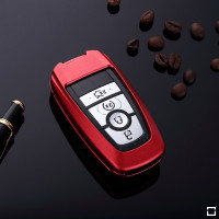 Alu Schlüssel Cover für Ford Schlüssel inkl. Lederband rot HEK34-F8-3