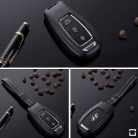 Alu Schlüssel Cover für Hyundai Schlüssel inkl. Lederband schwarz HEK34-D9-1