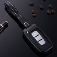 Alu Schlüssel Cover für Hyundai Schlüssel inkl. Lederband schwarz HEK34-D3-1