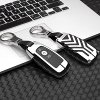 C-LINE Hartschalen Schlüssel Cover passend für Ford Schlüssel chrom/schwarz HEK6-F8-29