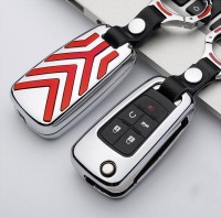 C-LINE Hartschalen Schlüssel Cover passend für Opel Schlüssel chrom/rot HEK6-OP5-47