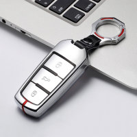 C-LINE Hartschalen Schlüssel Cover passend für Volkswagen Schlüssel chrom/rot HEK6-V6-47