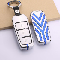 Aluminum key fob cover case fit for Volkswagen V6 remote key chrome/blue